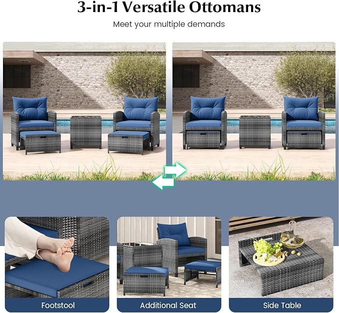 Tangkula 5 Pieces Patio Conversation Set, PE Wicker Rattan Outdoor Furniture Set - Image 8