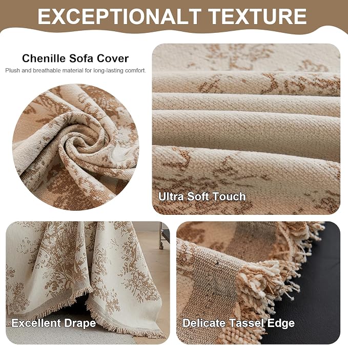 VClife Floral Couch Cover Vintage Rustic Creamy White Sofa Cover - Image 6