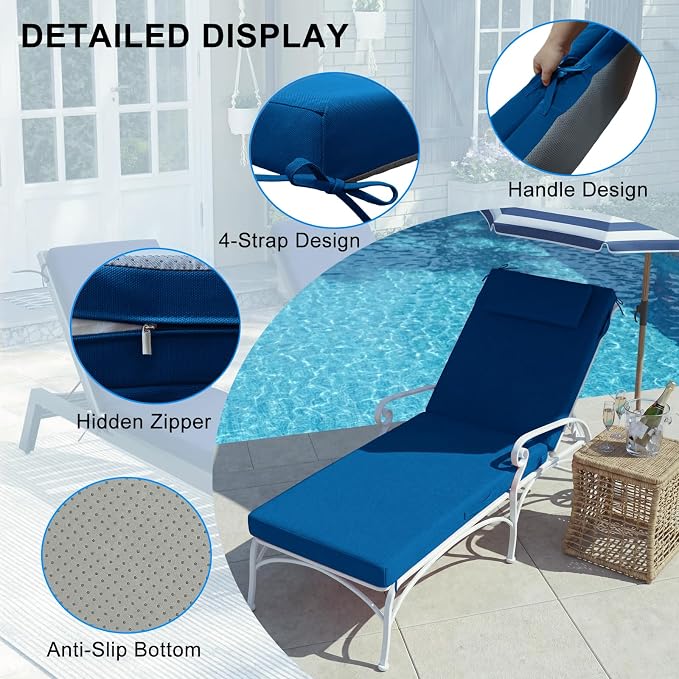 Outdoor Chaise Lounge Cushions, 71x21 Inch Olefin Water & Fade Resistant Pool - Image 2