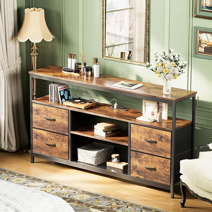 Huuger TV Stand Dresser with Power Outlets and LED Lights, 4 Drawers - Image 4