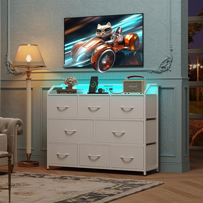 WLIVE Led Dresser for Bedroom, Wide Chest of Drawers for Hallway, 8 Fabric - Image 2