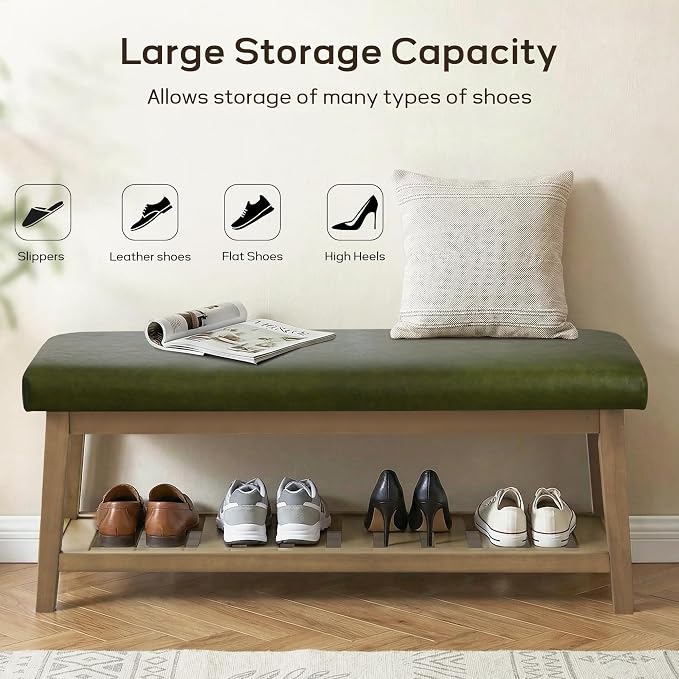 HUIMO Entryway Shoe Bench with Cushion, End of Bed Bench, Upholstered Bench - Image 8
