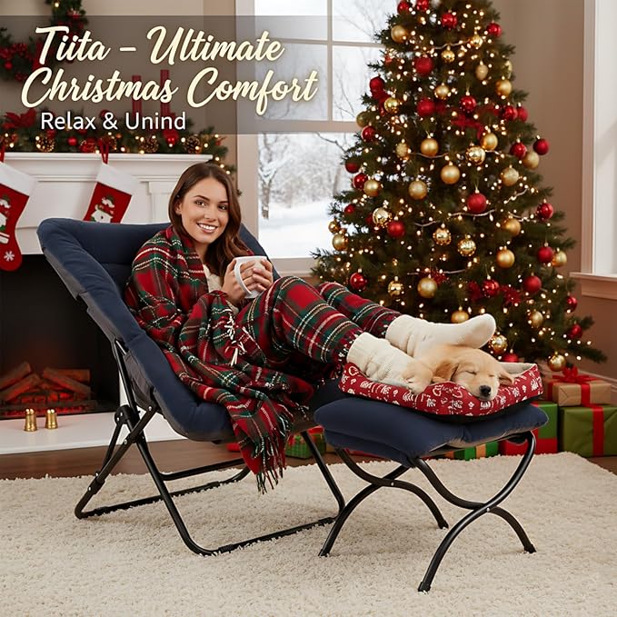 Tiita Folded Chair with Ottoman, Soft Faux Fur Oversized Folding Accent Chair - Image 8