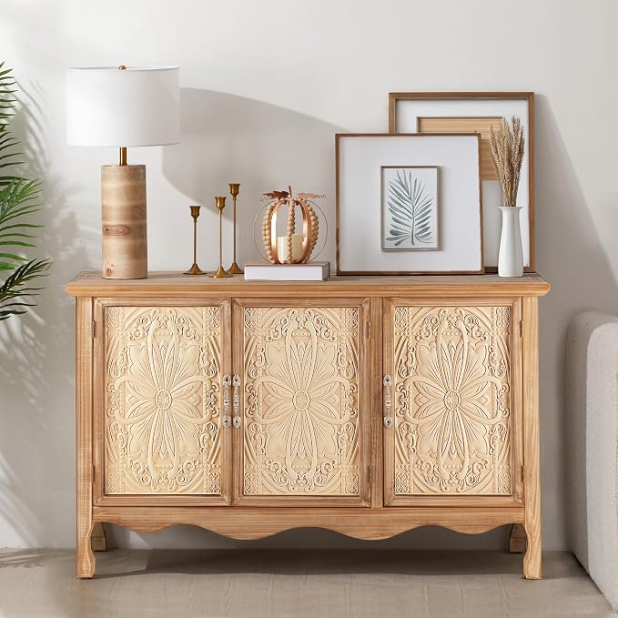 RoyalCraft Buffet Cabinet with Storage, Vintage Solid Wood Sideboard with 3 - Image 6