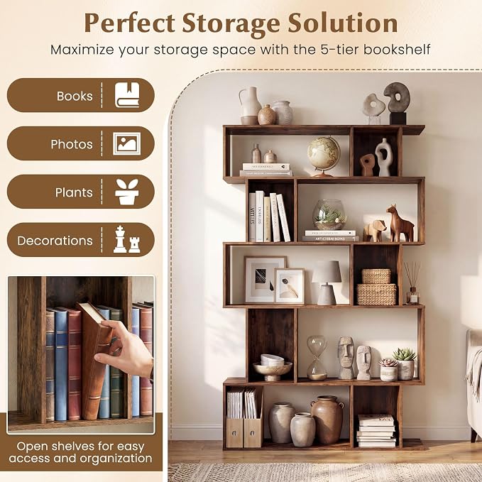 Giantex 5-Tier Bookshelves Set of 2, 10-Cube Geometric Bookcase - Image 4