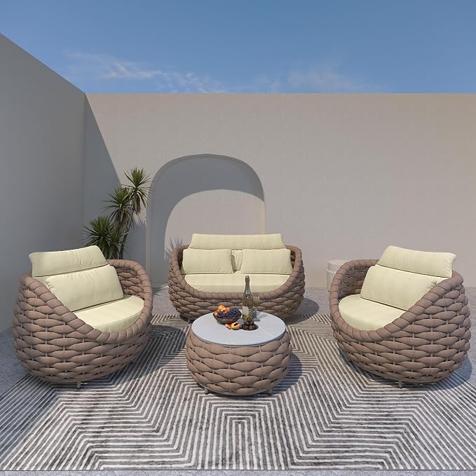 TWT Patio Furniture Sofa Set 4 Pieces Aluminum Outdoor Furniture w/25.6in - Image 3