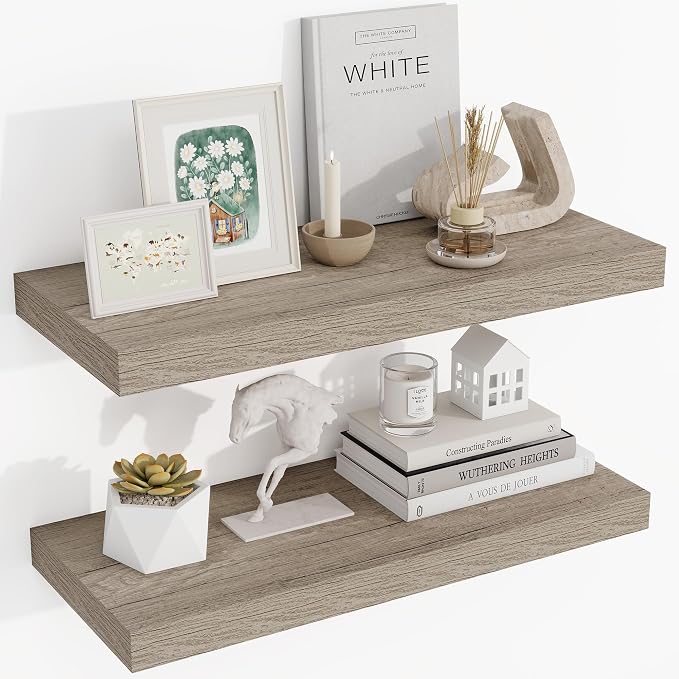Acovy 24 Inch Floating Shelves, 3D Textured Wood Grain, Wooden Shelves by Acovy