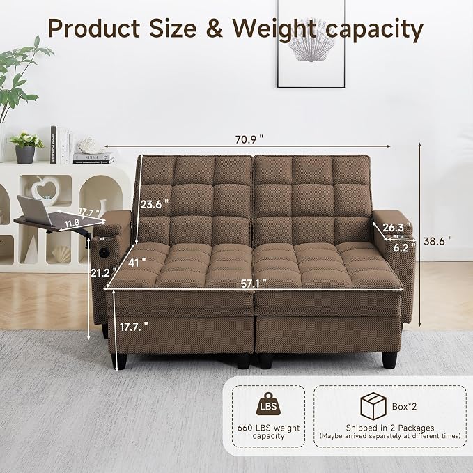 70.9" Chaise Lounge Chair Indoor, Oversized Boucle Upholstered Sofa Bed - Image 2