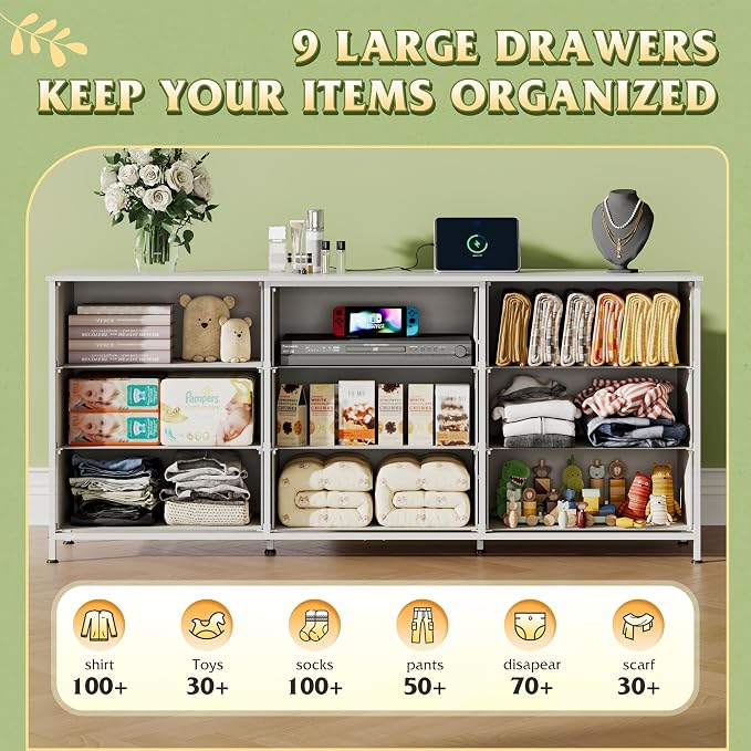 WLIVE 63''W Dresser for Bedroom, 75 inch TV, Wide Chest of Drawers - Image 4