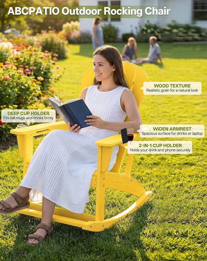 Outdoor Oversized Adirondack Rocking Chairs, All Weather HDPE Patio Rocking - Image 3