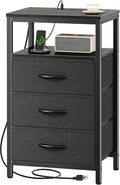 Huuger Nightstand with Charging Station, 27.6 Inch Side Table with Fabric by Huuger
