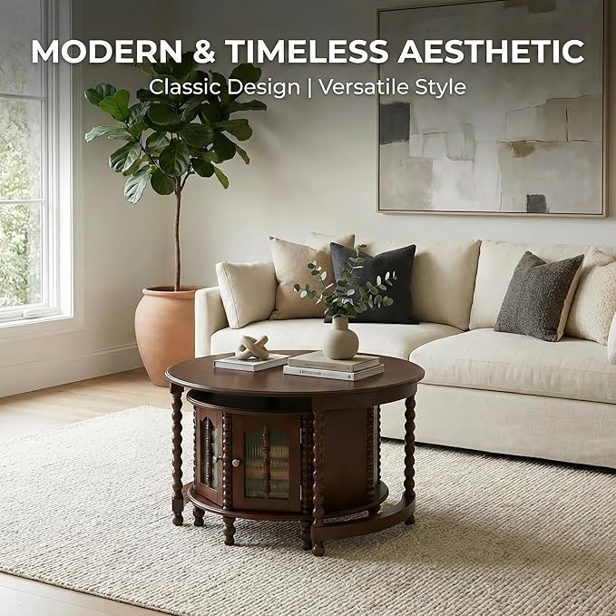 31.5" Vintage Round Nesting Coffee Table Set - Image 9