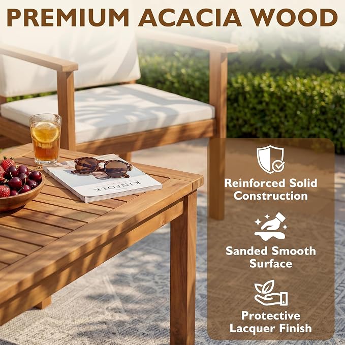 Devoko Patio Furniture 4 Piece Acacia Wood Outdoor Conversation Sofa Set - Image 4