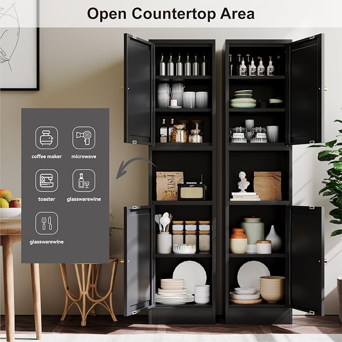 YAUWOH 2-Door Metal Storage Cabinet, Tall Slim Pantry Organizer - Image 5