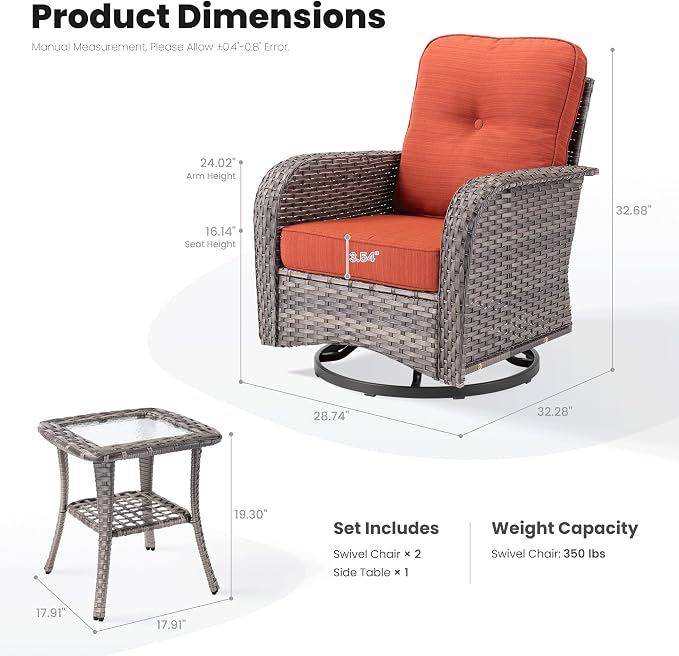 ovios 3-Piece Patio Furniture Set, Outdoor Wicker Sofa - Image 8