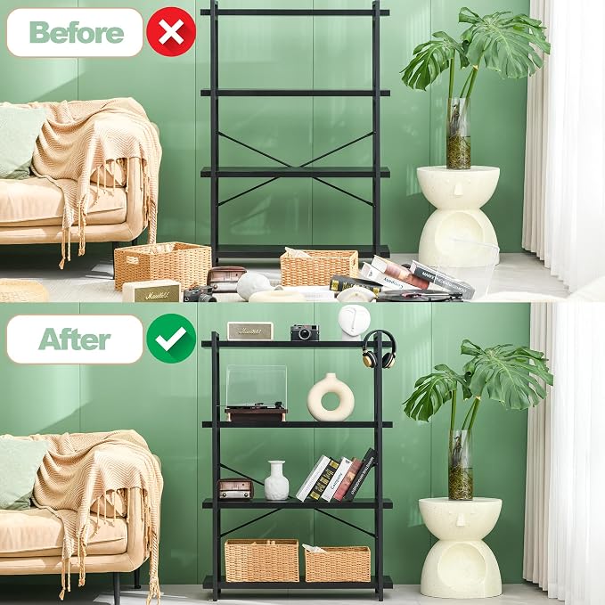HCHQHS Bookshelf, 4-Tier Industrial Bookcase, Freestanding Tall Bookshelves - Image 4