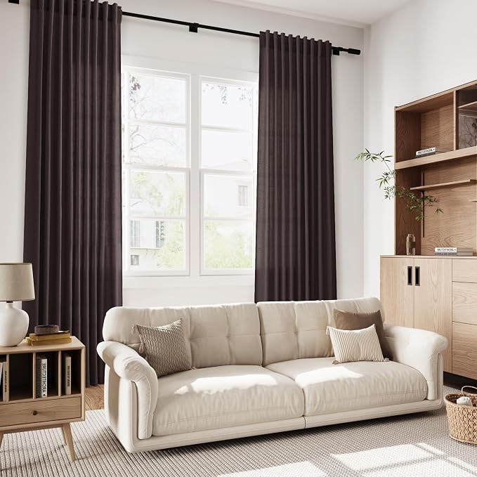 Nanspring Cocoa Coffee Linen Curtains 84 Inch Length 2 Panels Set - Image 7