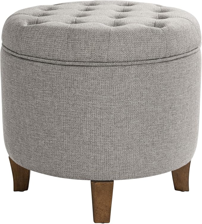 Homepop Home Decor | Upholstered Round Tufted Foot Rest Ottoman | Ottoman - Image 9