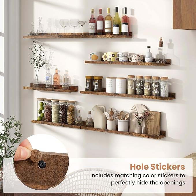Fun Memories Picture Ledge Shelves Set of 2, 24 Inch Rustic Wall Mounted - Image 5