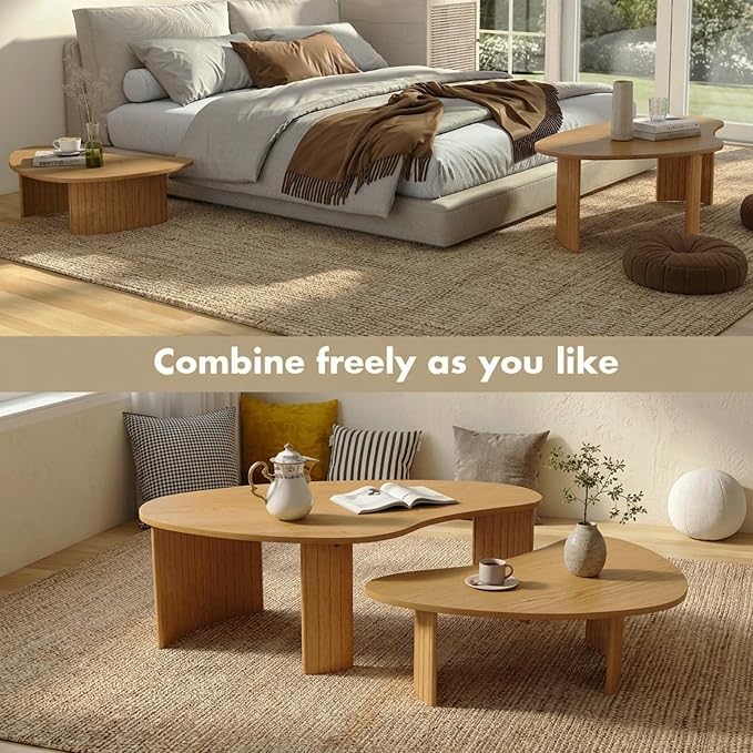 Nesting Coffee Tables Set of 2 – Cloud/Mango Shaped Ash Veneer Top - Image 6