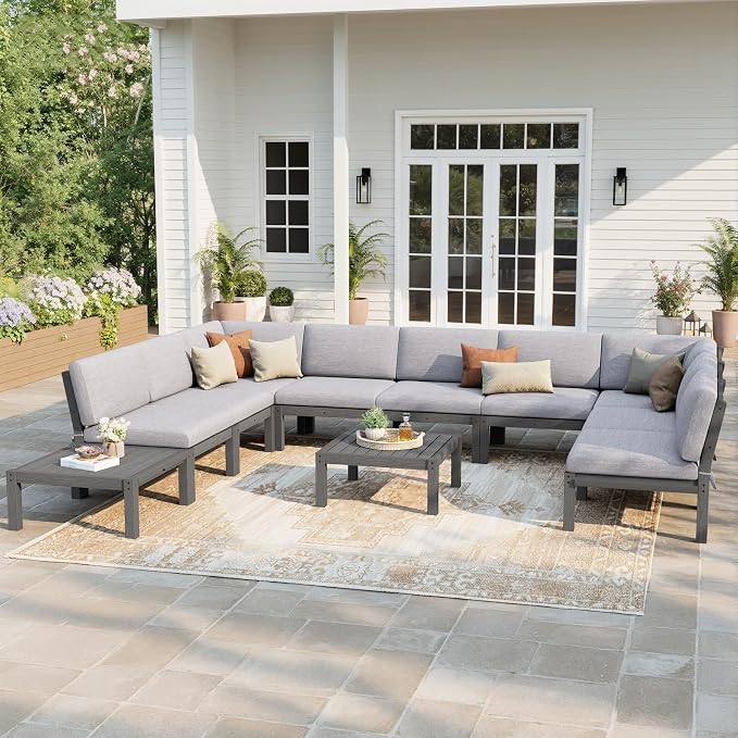 Stoog 11-Piece Patio Conversation Set, 9-Seats U-Shaped Modular Patio Sofa Set by Stoog