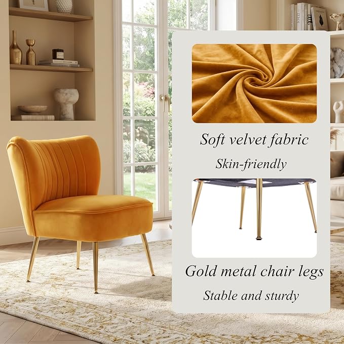 Velvet Accent Chair Set of 2 Comfy Living Room Chair Armless Slipper Mid - Image 6