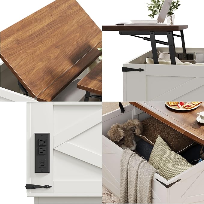 Jocoevol Farmhouse Lift Top Coffee Table, Square Wood Center Table - Image 8