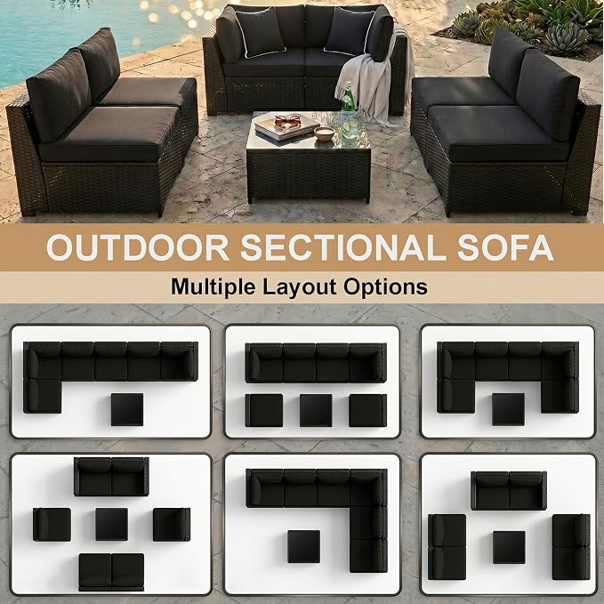 KIGOTY 7-Piece Patio Furniture Set, All-Weather PE Rattan Outdoor Sectional Sofa - Image 4