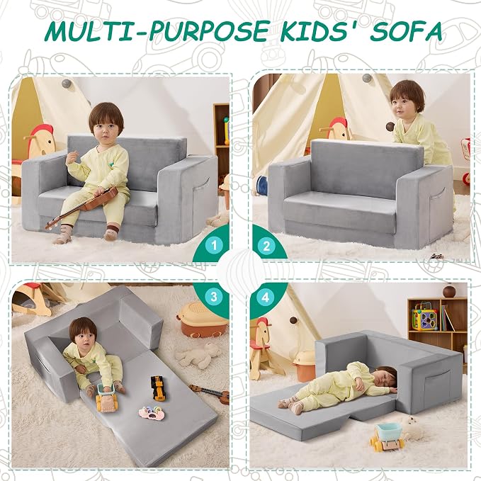 Kids Couch, 2-in-1 Toddler Chair Comfy 1-3 Years, Convertible Kids Chair - Image 6