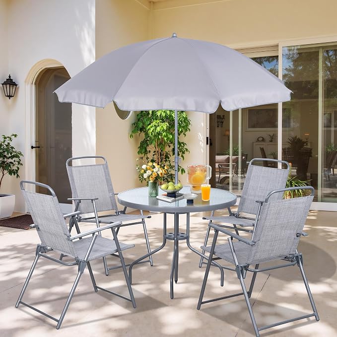 Vongrasig 6 Pieces Folding Patio Dining Set, All Weather Small Metal Outdoor by Vongrasig