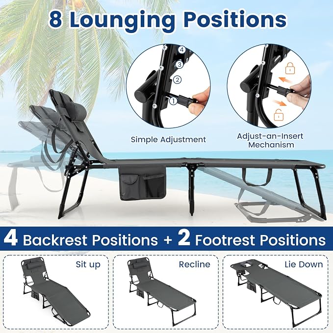 Goplus Tanning Chair, Folding Adjustable Patio Lounge Chair - Image 9