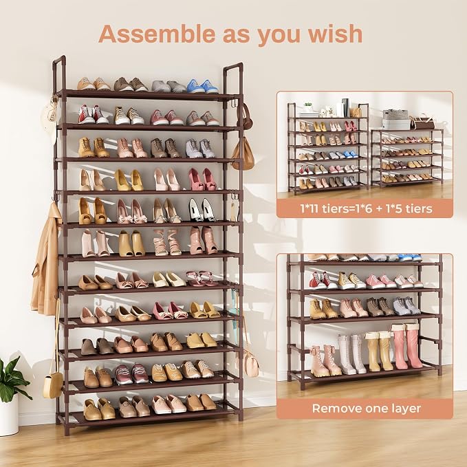 LANTEFUL 11 Tiers Tall Shoe Rack Holds 55 Pairs of Shoes - Image 5