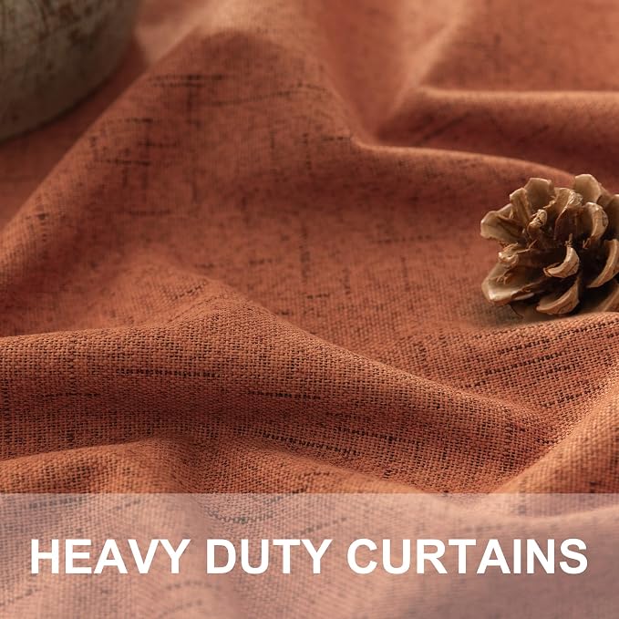 Rust Colored Curtains for Bedroom 96 Inches Long 2 Panel Set Faux Linen Cute - Image 3
