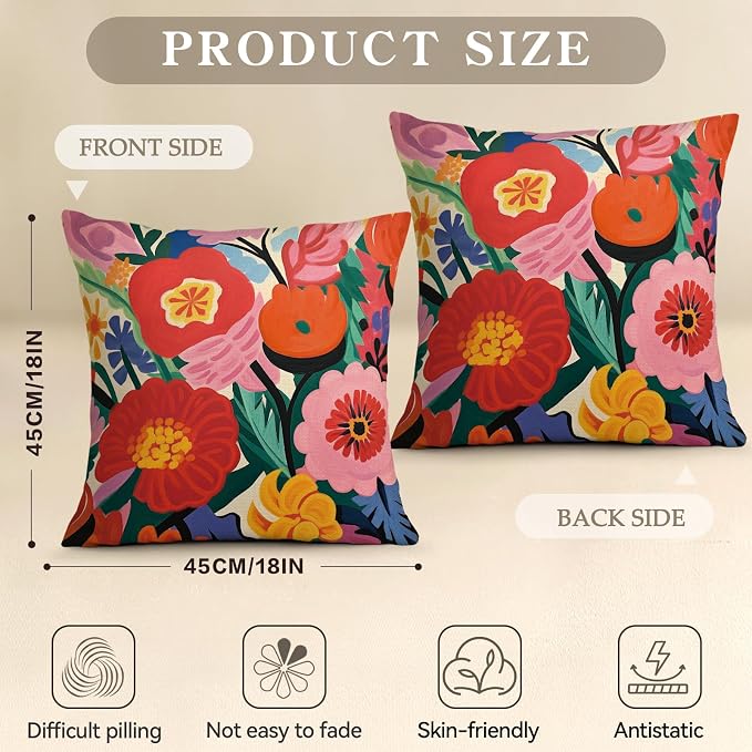 OBSEDE Floral Decorative Throw Pillow Covers 18x18 Set of 4, Double-Sided Print - Image 3