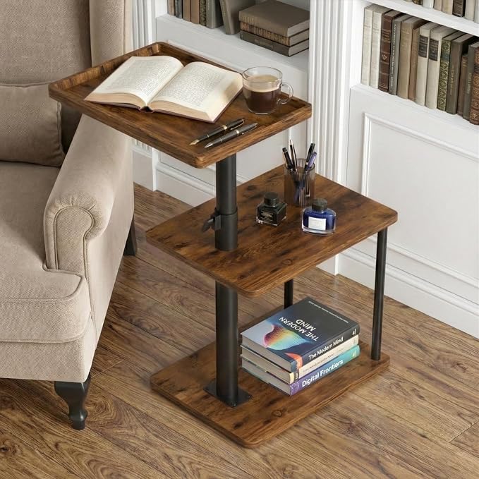 Faesun C Table End Table Adjustable Height, 360°Swivel TV Tray Table - Image 4