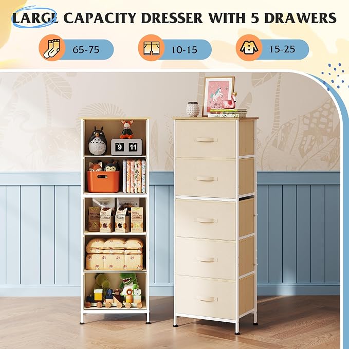 WLIVE Fabric Dresser, 5-Drawer Tall Dressers - Image 4