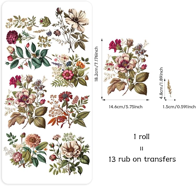 Floral Rub on Transfer for Furniture Vintage Large Flower UV DTF Transfer - Image 4
