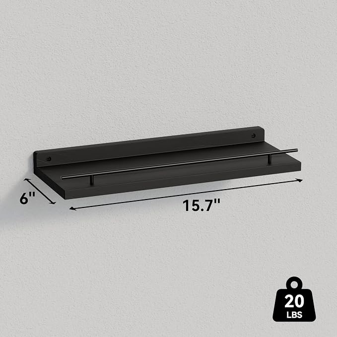 WOPITUES Floating Shelves with Black Metal Guardrail, Shelves - Image 3