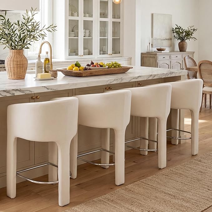 HNY Modern Counter Height Bar Stools Set of 4, 26”H Barrel Counter Stools by HNY
