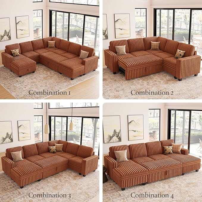 Belffin Corduroy Sectional Sleeper Sofa - Image 7