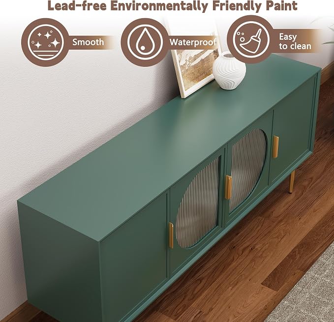ARTPOWER TV Stand with Storage, Under TV Cabinet with Glass Door, TV Console - Image 5