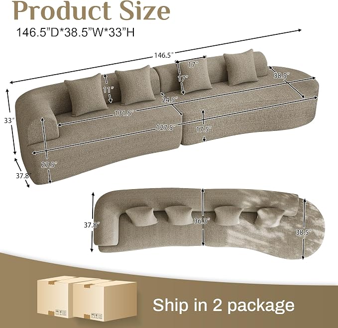 147" Oversized Sectional Sofa for Living Room, Modern Luxury Plush Chenille - Image 2