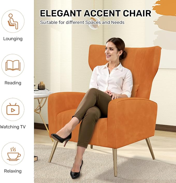 Nebuaegis Velvet Accent Chair Set of 2Wingback - Image 6