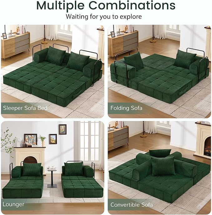 Korser Folding Convertible Sofa Bed, Corduroy Upholstered Boneless Couch - Image 4