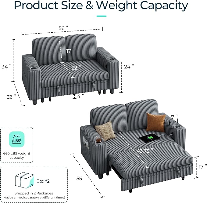 LINSY HOME Sectional Sleeper Sofa Pull Out Couches - Image 2