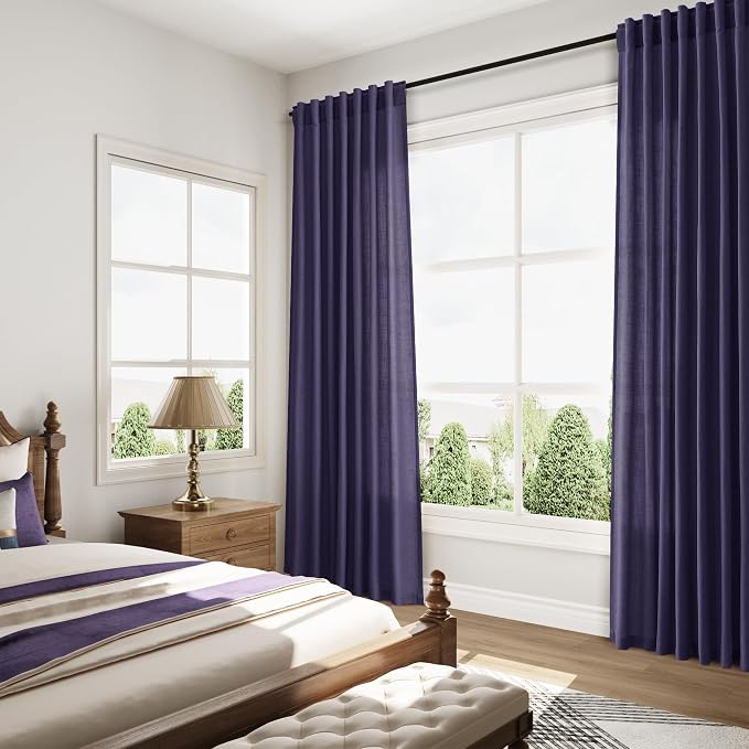 Nanspring Purple Linen Blend Light Filtering Back Tab Curtains 96 Inches Long - Image 8