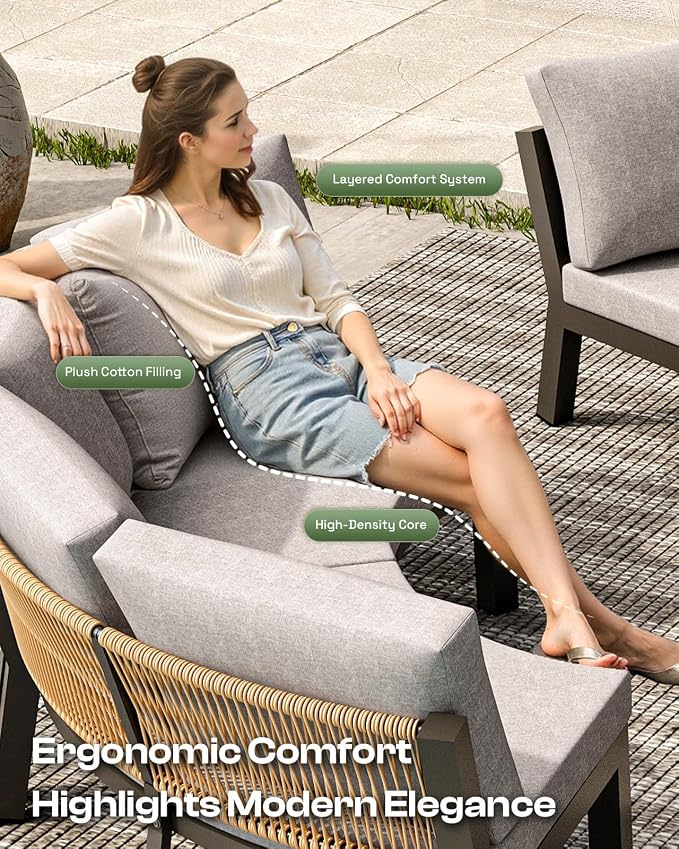 Outdoor Patio Furniture Set, 4 Piece Half Moon Aluminum Patio Conversation Sets - Image 5
