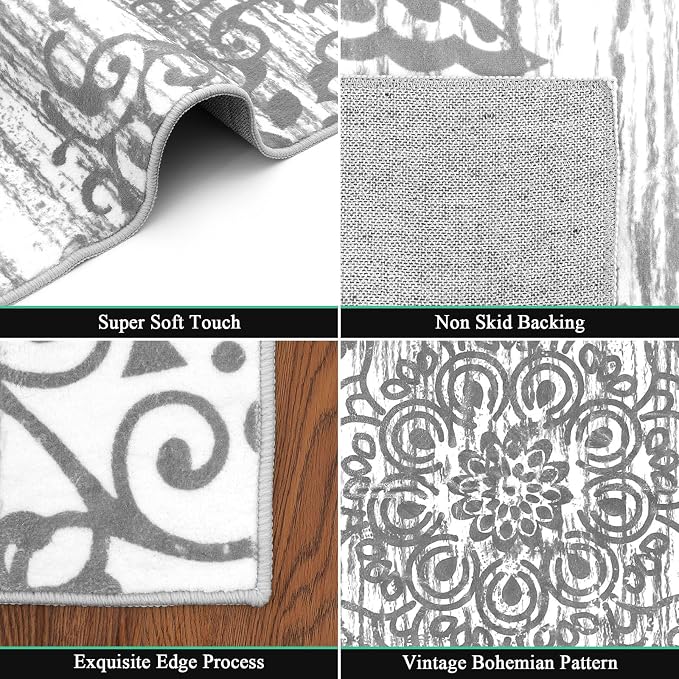 HEBE Washable Area Rug 6'x9' Non Slip Soft Distressed Medallion Bedroom & - Image 3