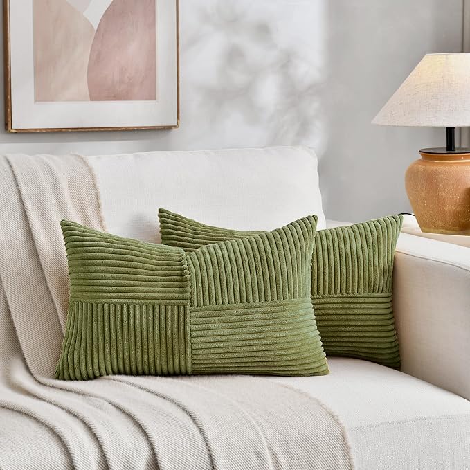 Fancy Homi 2 Packs Moss Green Long Lumbar Decorative Throw Pillow Covers 16x24 - Image 5