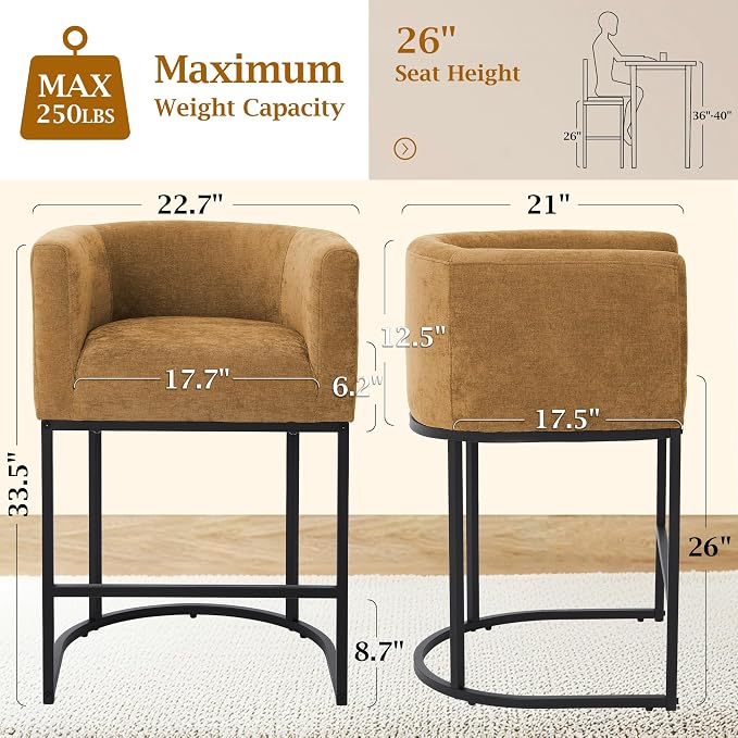 ClinQ 26" H Counter Height Bar Stools Set of 1, Modern Barrel Counter Stools - Image 2